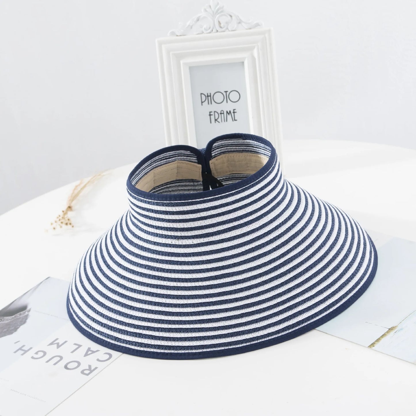 Ansoff LaMaxPa women's summer straw visor hat with a wide brim, foldable design, perfect for beach UV protection.