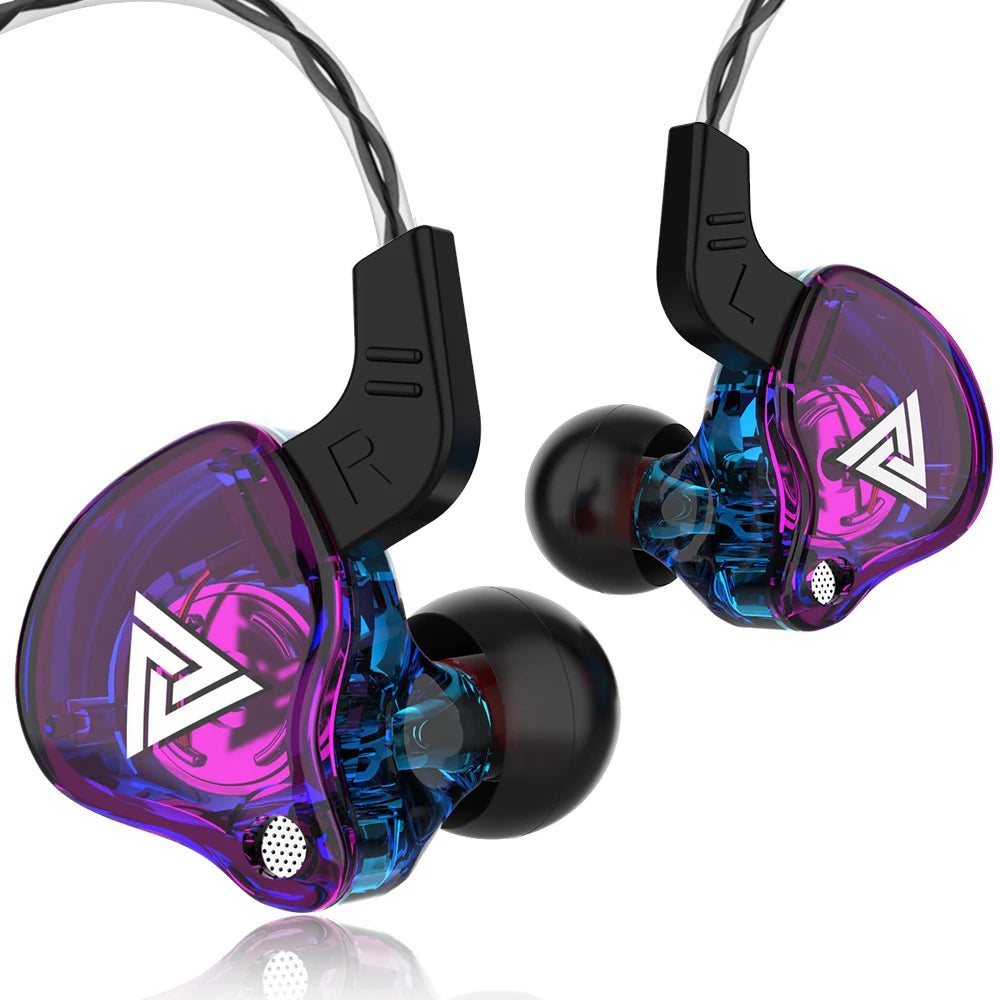 Ansoff QKZ AK6 in-ear earphones with 6 dynamic drivers, microphone, and stereo design, featuring a sleek black finish and inline controls.