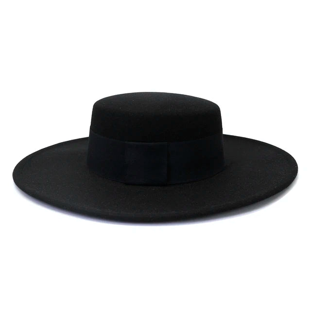 Ansoff French women's wide brim fedora hat with a 10cm brim, wool felt, flat top design, suitable for winter and jazz occasions.