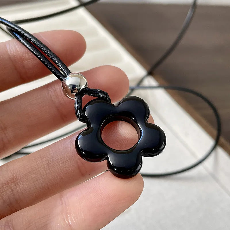 Minimalist Metal Water Drop Shaped Pendant Necklace for Women Simple Adjustable Long Black Rope Sweater Chain Fashion Jewerly
