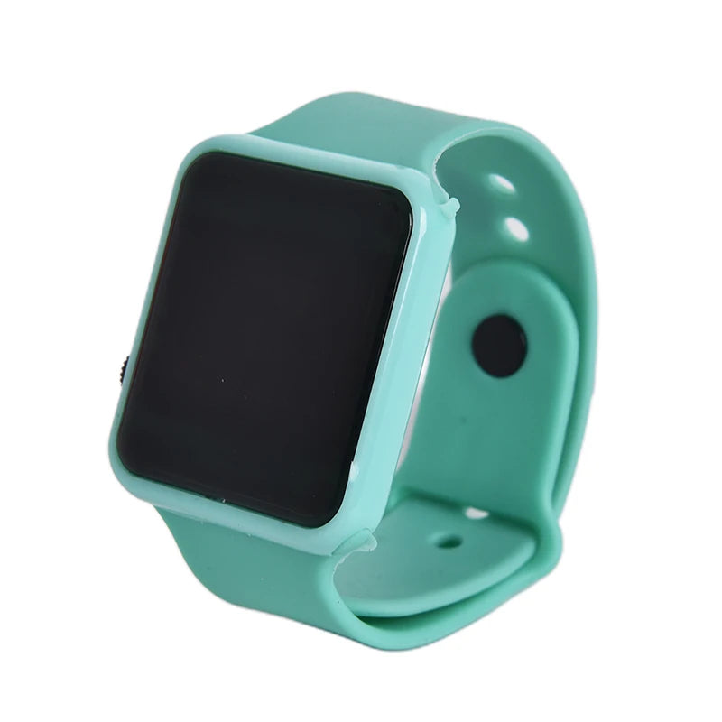 Square Silicone Digital Watch Red LED Watches Metal WristWatch Sport Clock Hours