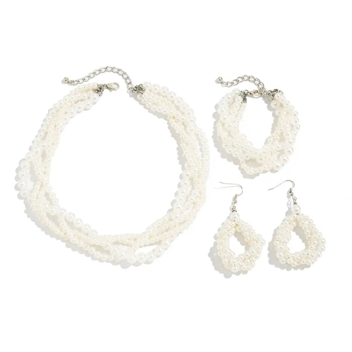 SHIXIN Luxury Imitation Pearl Choker Necklace Drop Earrings Bracelet Jewelry Set for Women Elegant Wedding Bridal Jewelry Gifts