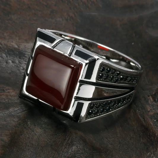 Guaranteed 925 Silver Rings Cool Retro Vintage Turkey Ring For Men Large With Agate Stones Colors Turkish Jewelry Ringen