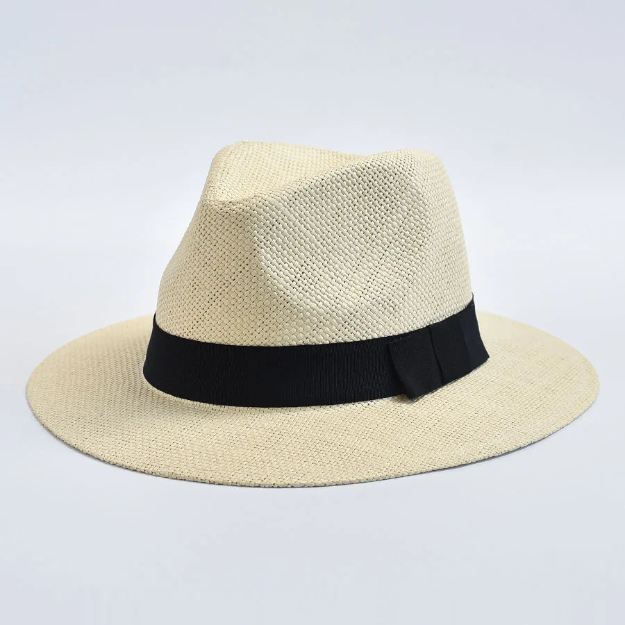 Ansoff summer casual straw Panama hat with wide brim, UV protection, ideal for outdoor beach and jazz style wear.