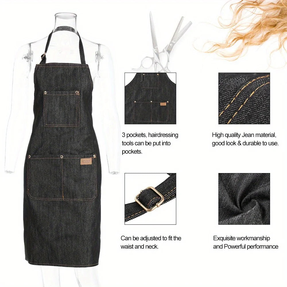 Ansoff lightweight denim jean tool apron with multiple pockets, waterproof waxed canvas, adjustable work apron for men and women.