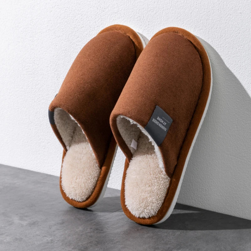 Household Indoor Men's Slippers Autumn and Winter Home Floor for Guests Lightweight Quiet Non-slip Suede Fabric Couple's Shoes - Acros