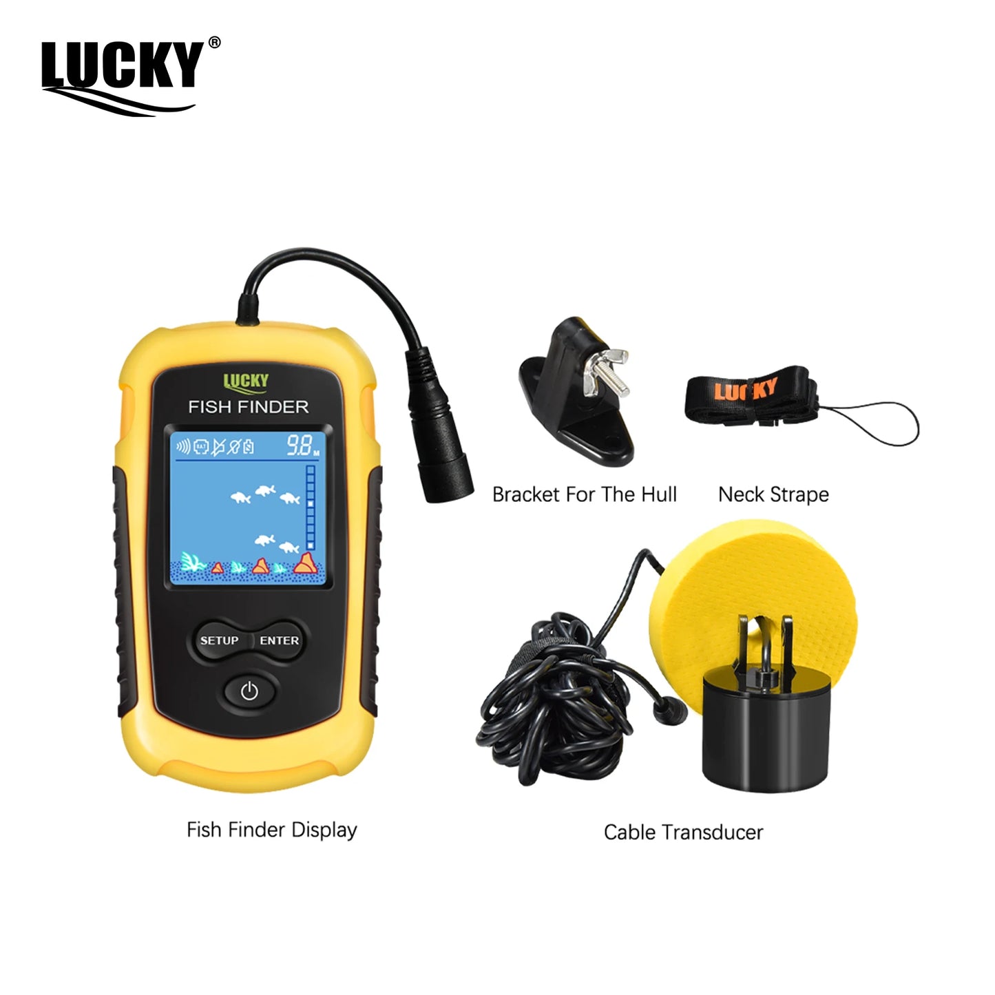 FFC1108-1 Alarm 100M Portable Sonar Fish Finders 45 degrees Sonar Coverage Echo Sounder Alarm Transducer Lake Sea Fishing - Acros