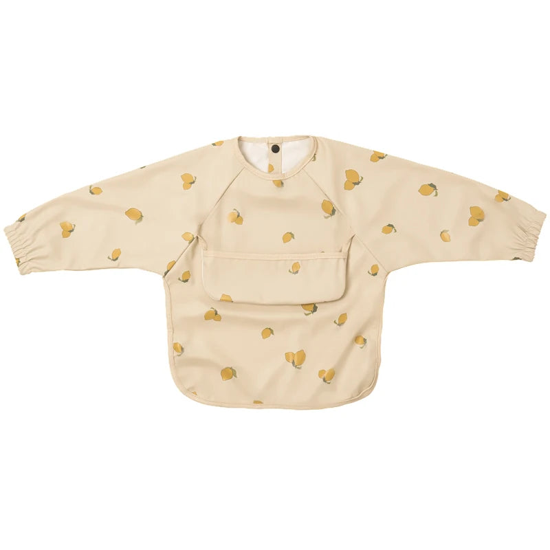 Ansoff infant long sleeve printed art bib with waterproof fabric, pocket, and anti-dirty design for boys and girls during mealtime.