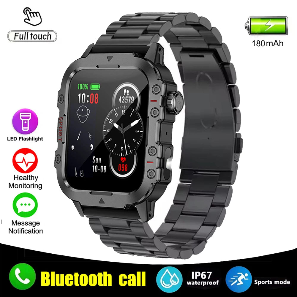 Ansoff Xiaomi military smartwatch for men with 1.44-inch display, fitness tracking, IP67 water resistance, and Bluetooth calling.