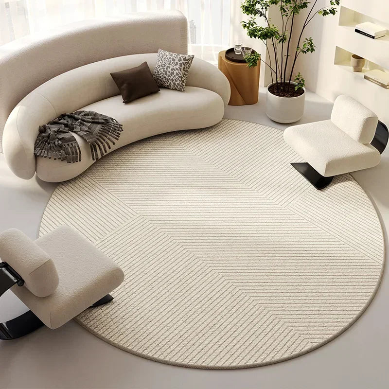 Modern Cream Round Rug, Light Luxury Large Area Carpet for Living Room or Bedroom, Non-Slip Simple Floor Mat for Whole House