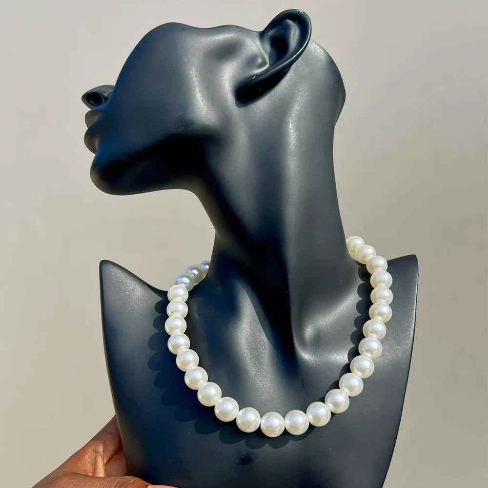 Elegant Imitation Big White Pearl Necklace Earring Jewelry Set for Women Party Wedding Pearl Accessories