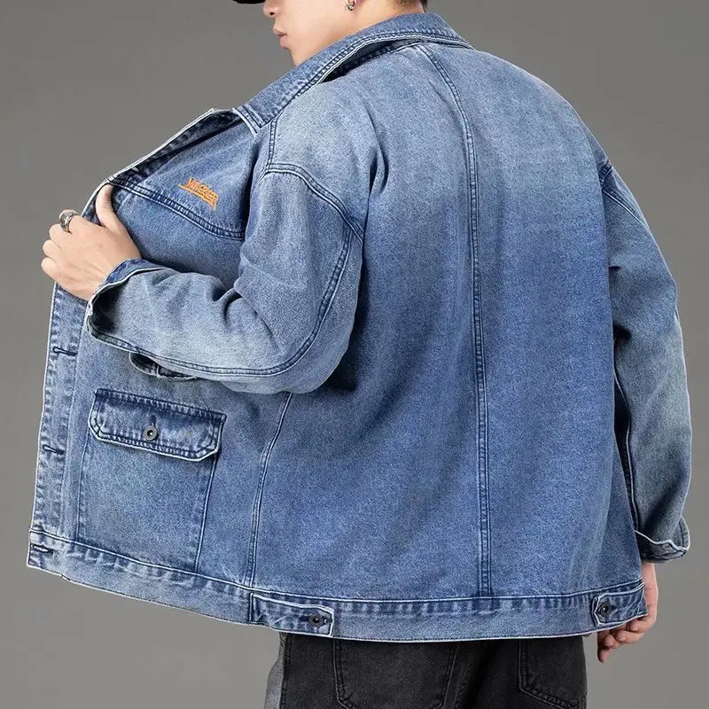 Men's denim jacket by Ansoff featuring casual streetwear style, loose fit, and classic blue jeans exterior.