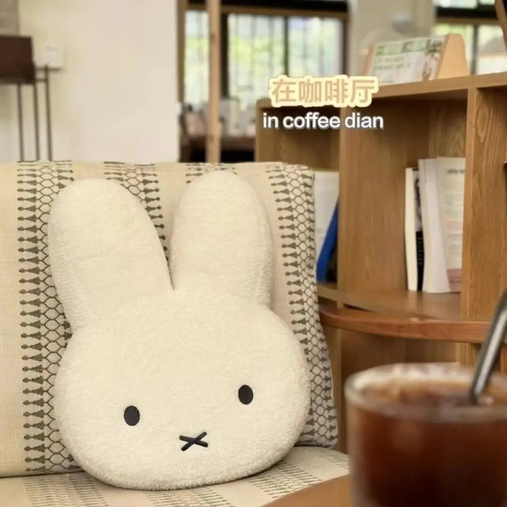 Ansoff Miffy plush doll with black eyes, soft bed pillow and sofa cushion, cute kawaii toy for girls and boys.