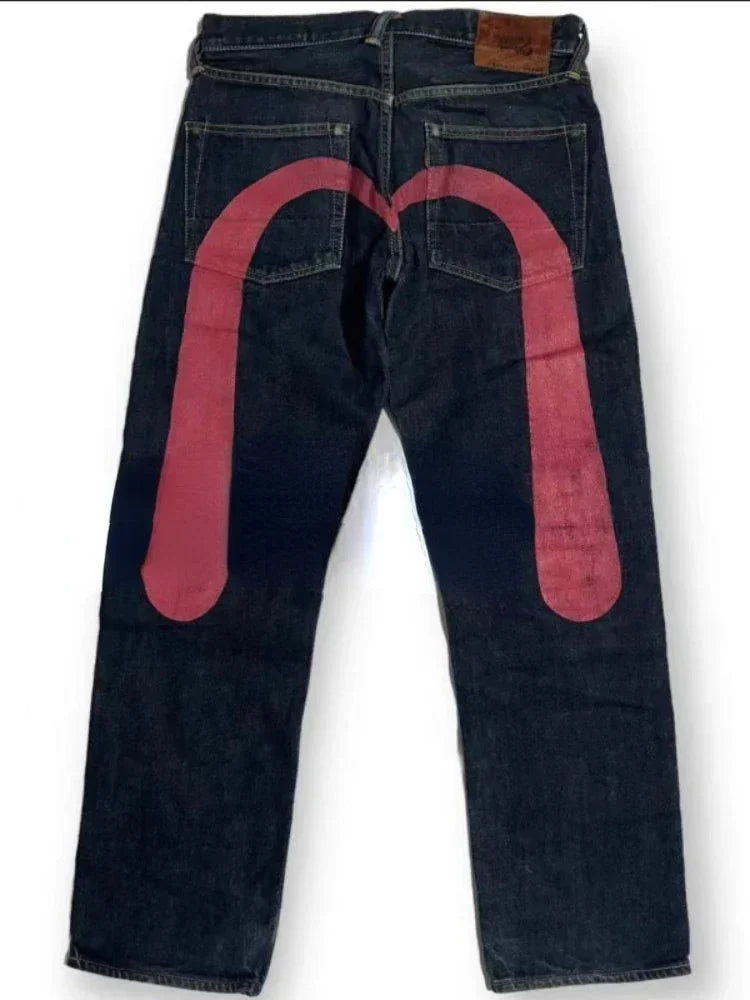 Black wide-leg denim jeans for women by Ansoff, featuring gothic Y2K retro streetwear style with cargo and punk Kpop print.