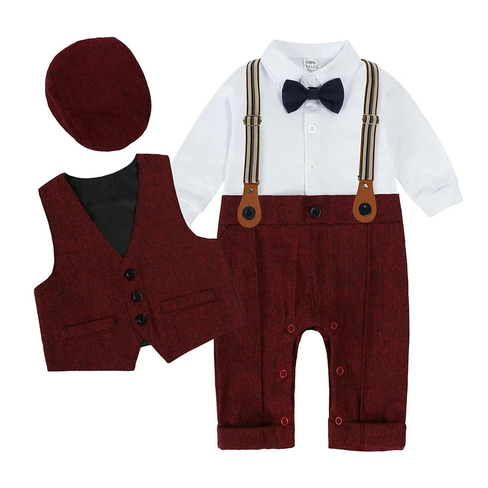 England Style Baby Boy Clothes Cotton Long Sleeve Children's Top and Bottom Hat Vest 4 Pcs Autumn Children's Clothing 1-3 Years