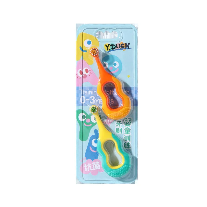 Ansoff antibacterial children's toothbrush set with soft bristles, designed for infants and toddlers aged 0-3-6-9 months.
