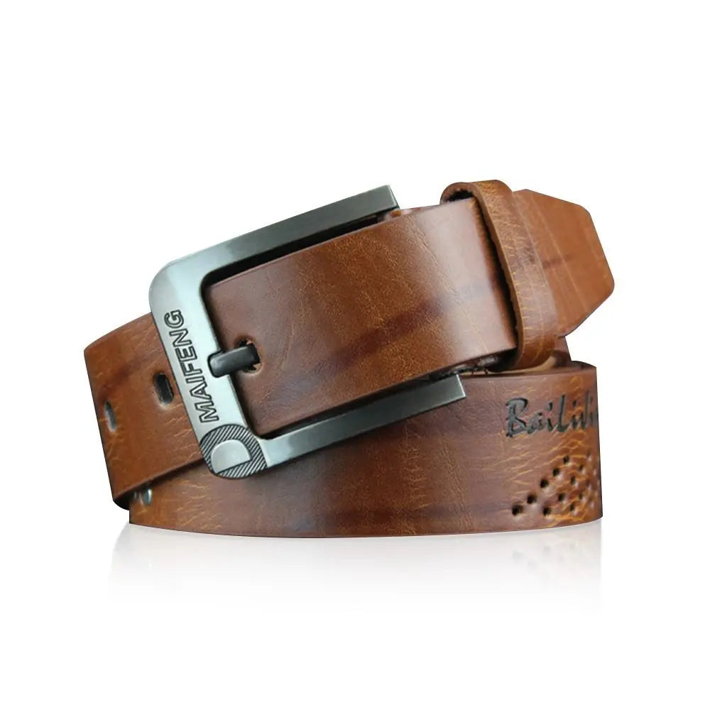 Ansoff men's leather belt with classic buckle, vintage style, high-quality alloy waist belt for business or cowboy wear