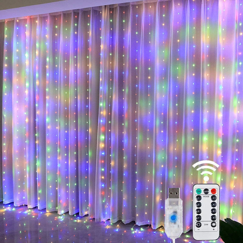 Christmas Lights LED Fairy String Curtain Lights 8 Mode Remote USB Festoon Christmas Decor For Home Holiday New Year Lamp - Acros