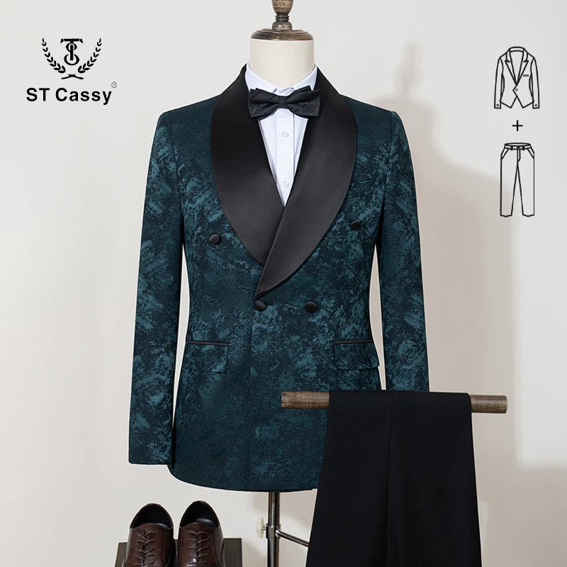 luxury 2-piece suit set men's party outfit high-end double breasted business casual suit groom's wedding dress shawl collar