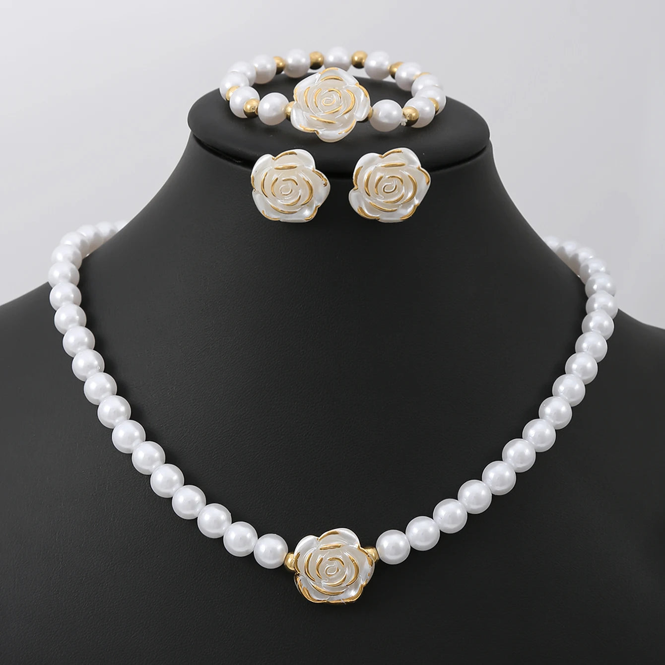 Elegant Imitation Pearl Delicate Flower Necklace Bracelets Earrings Women's Daily Versatile Party Banquet Wedding Jewelry Gifts