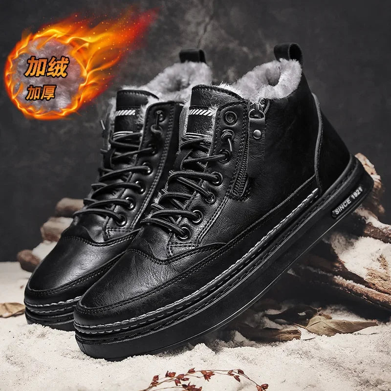 Ansoff men's leather winter boots with fur lining, ankle height, lace-up design, suitable for casual and work wear in 2023.