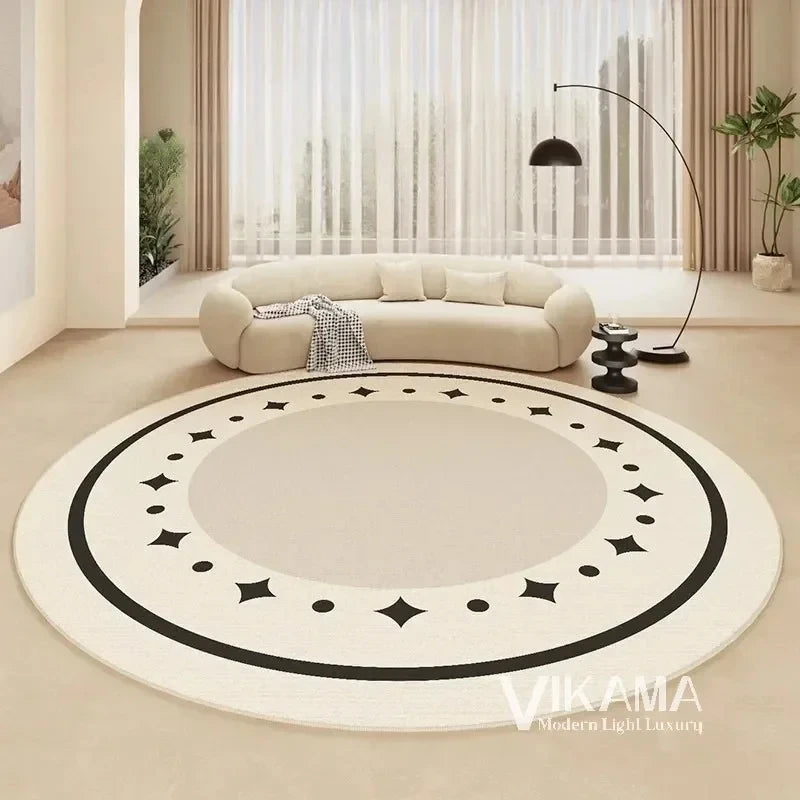 VIKAMA Cream Style Round Living Room Large Carpet Light Luxury Beige Bedroom Rug Creative Design Home Decor Mats NonslipSofa Rug
