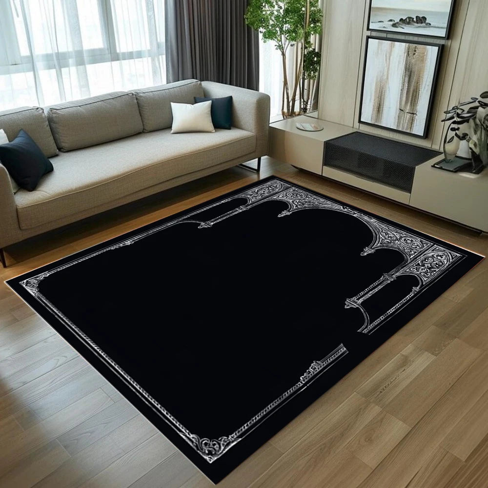 Minimalist Nordic Style Carpet Black Border Printed Carpet Anti Slip Entrance Door Mat Living Room Bedroom Decoration Rug
