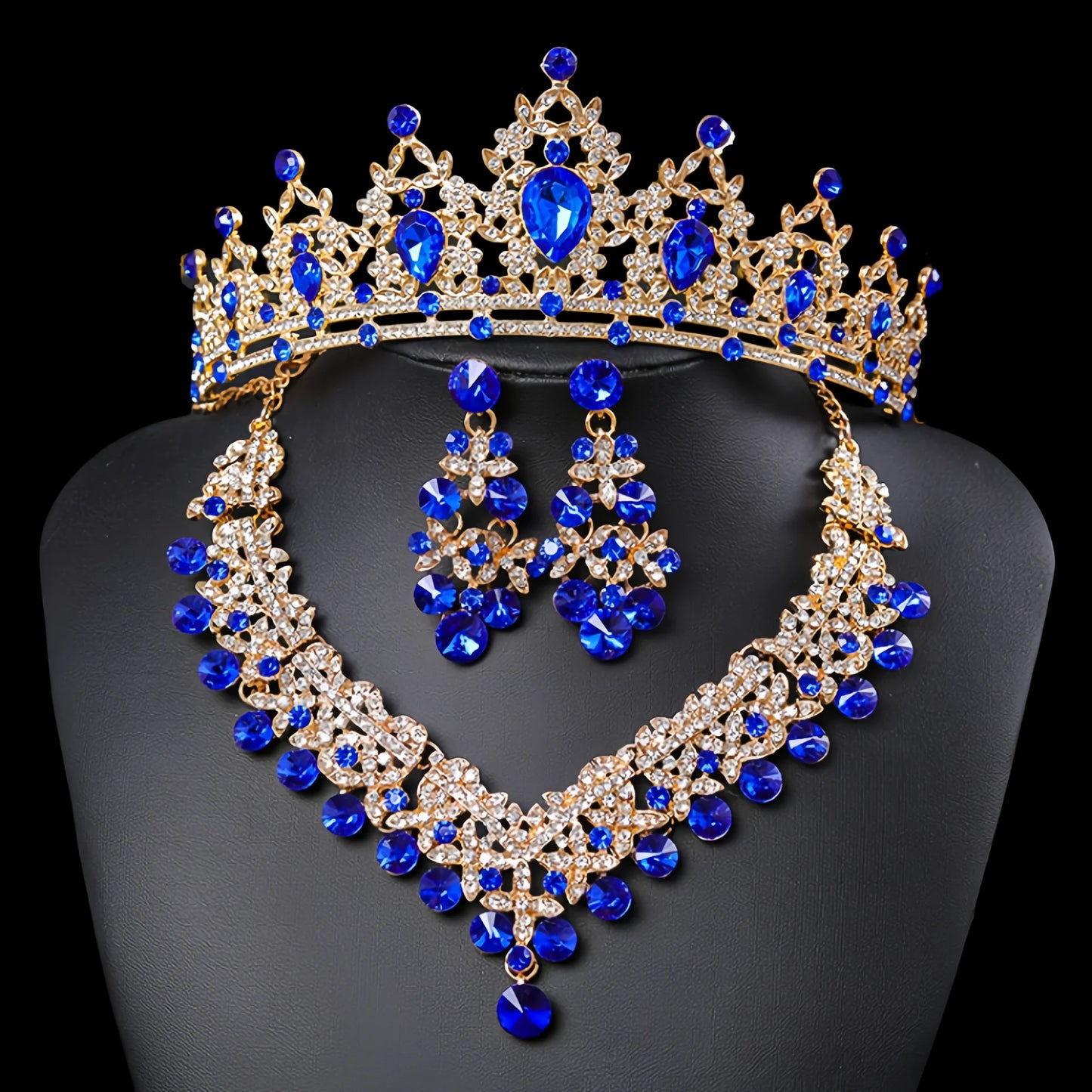 3Pcs Crystal Crown Necklace Earring Set Rhinestone Bridal Jewelry Set Women Bridal Wedding Hair Accessories Jewelry Crown Tiara