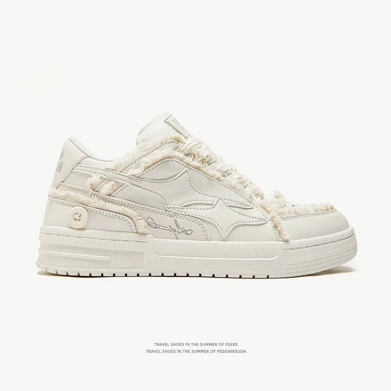 Men's white leather tennis shoes by Ansoff featuring retro star design, casual outdoor sneakers for sports and everyday wear.