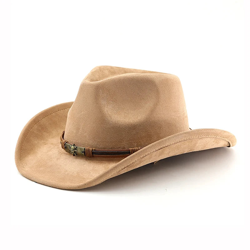 Ansoff suede western cowboy hat with rolled brim, vintage felt design, suitable for men and women outdoor travel or jazz costumes.