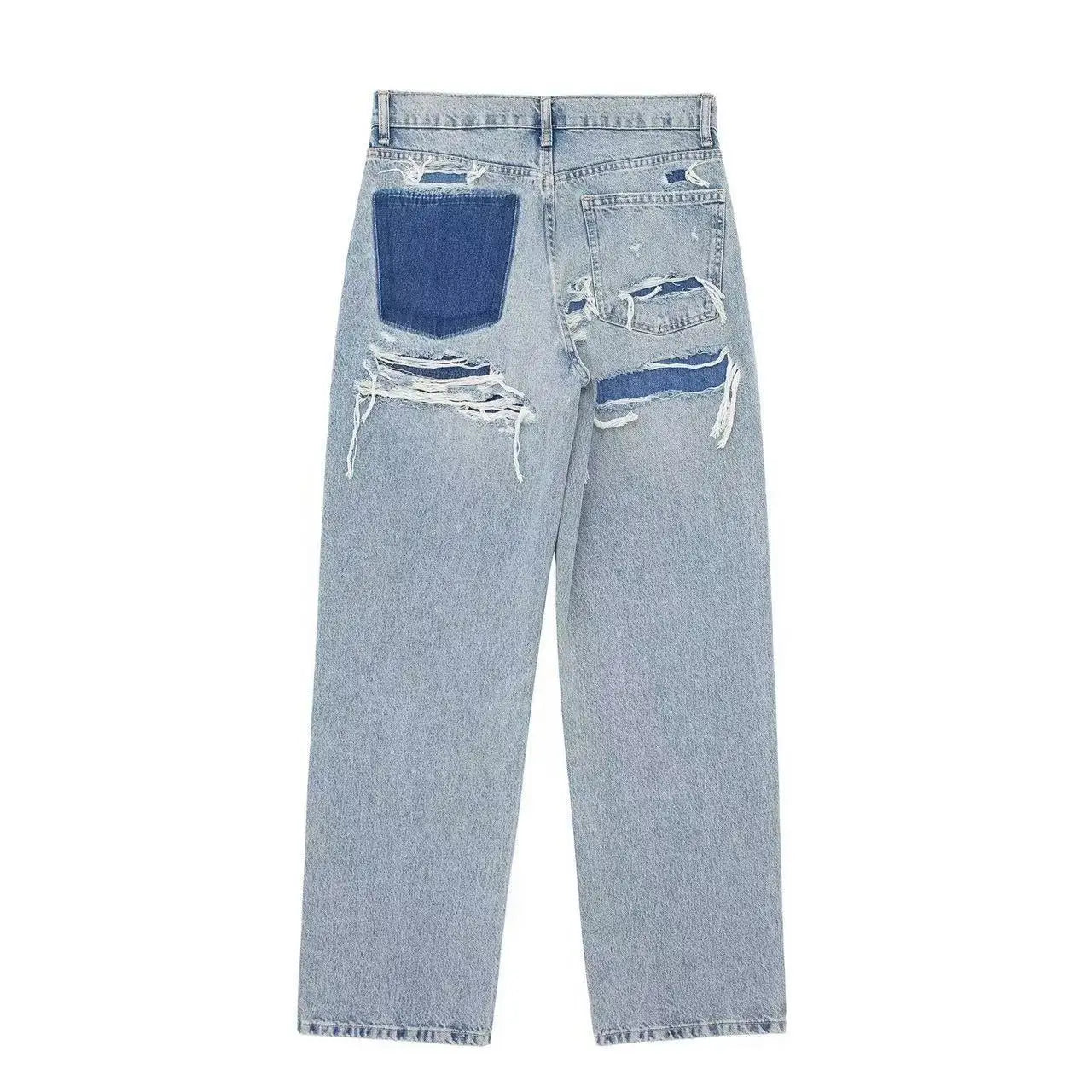 Women’s high-waist straight jeans by Ansoff, wide-leg denim trousers with casual streetwear style and elegant splice design.