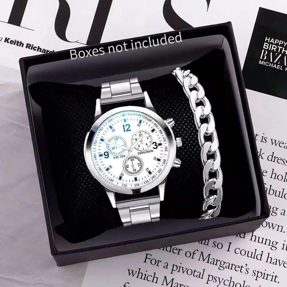 1/2PCS Men Business Watches Fashion Men's Steel Band Quartz Watch with Bracelet(Box not Included) - Acros