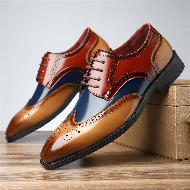 Classic Men's Carved Block Brogues Shoes Fashion Pointed Business Dress Shoes Lace Up Oxford Shoes Men's Wedding Formal Footwear