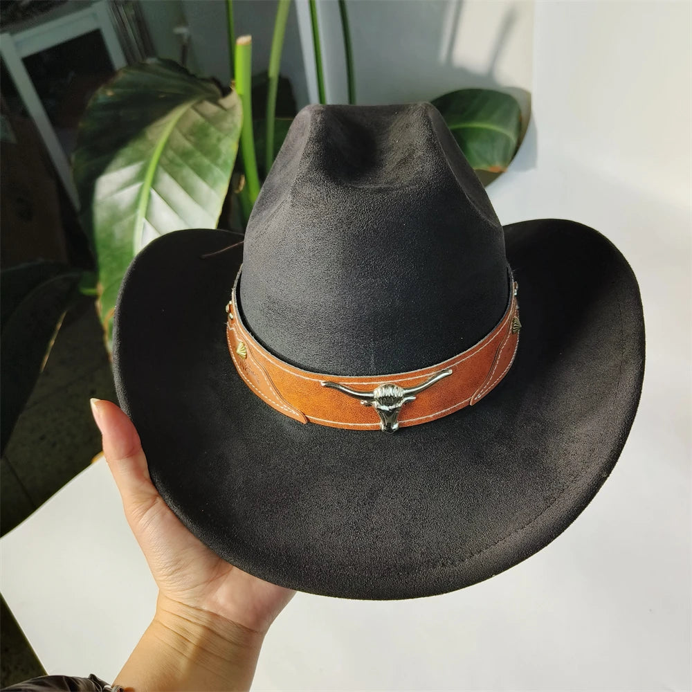 Unisex denim cowboy hat with cattleman style, retro design, suede rancher look, suitable for women and men, by Ansoff.