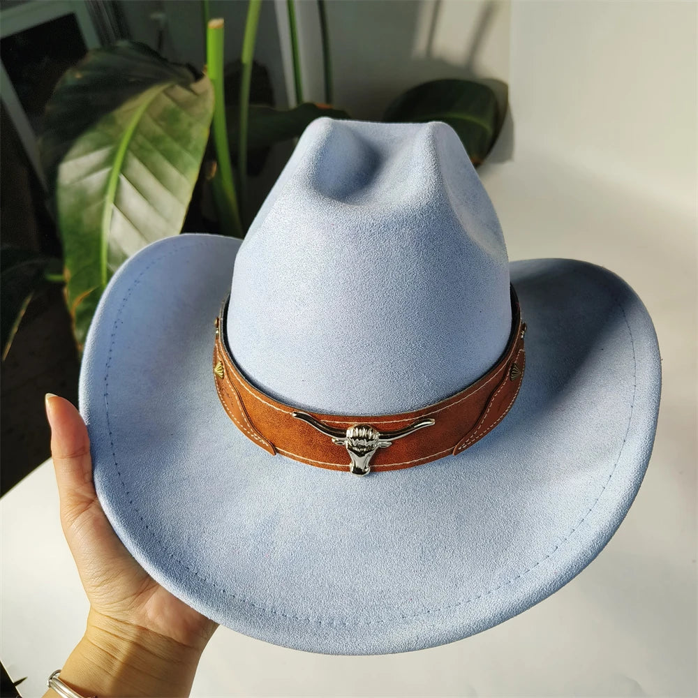 Unisex denim and suede cowboy hat with cattleman style, featuring retro design for women and men, by Ansoff.