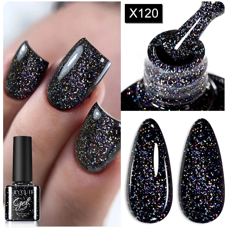 LILYCUTE 5ML Champagne Gold Reflective Glitter Liner Gel Nail Polish Bright Sparkling French Semi Permanent Nail Painting UV Gel