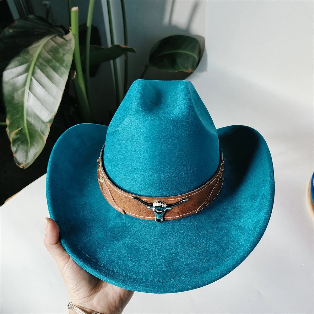 Unisex denim cowboy hat with suede accents, retro cattleman style, suitable for women and men, rancher hat by Ansoff.