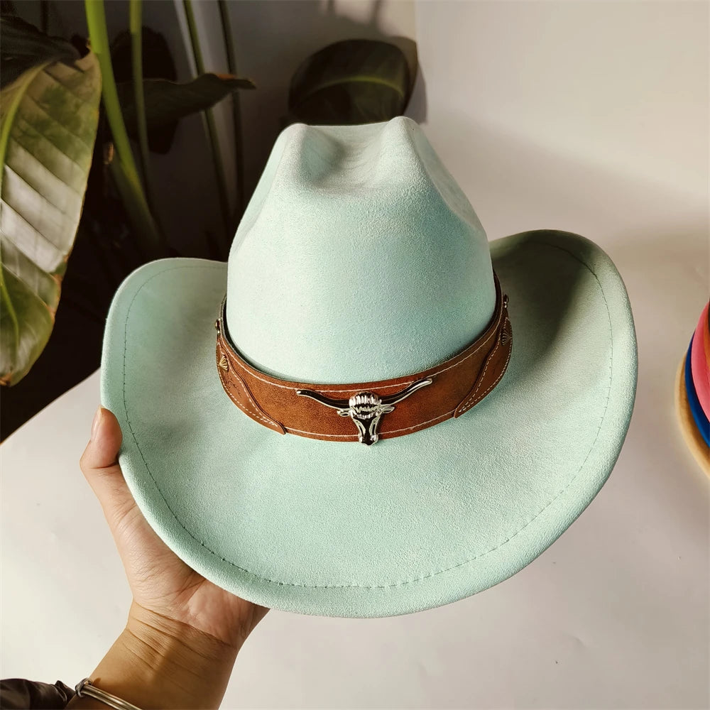 Ansoff custom cowboy hat for women and men, denim and suede rancher style with wide brim, unisex cattleman design.