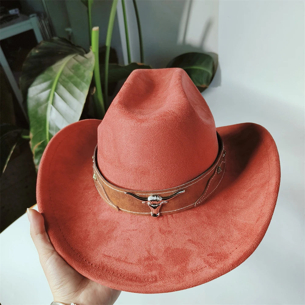 Denim cowboy hat for women and men, retro cattleman style, unisex rancher hat with suede finish, wide brim and classic cowboy design.