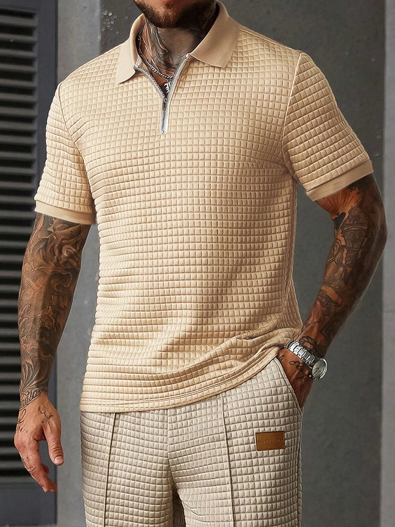 Men's casual suit by Ansoff featuring retro British style, solid color, simple design, soft fabric, and machine washable.