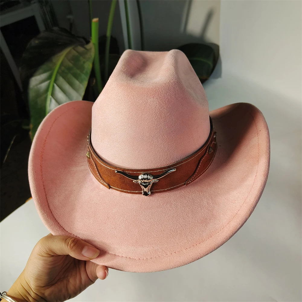 Custom cowboy hat for women and men, denim and suede rancher style with a cattleman design by Ansoff.