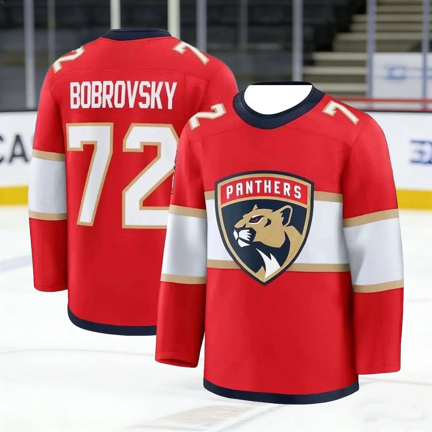 Red, white, and black men's athletic hockey jersey by Ansoff with 3D HD print, breathable fabric, ideal for sports fans and casual wear.