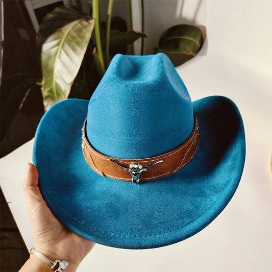 Custom cowboy hat for women and men by Ansoff, denim and suede rancher style with cattleman design, unisex sombrero for ranch wear.