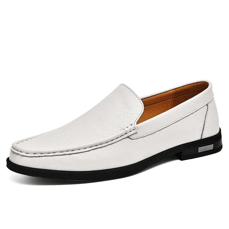Genuine Leather Men's Retro Shoes Office Formal Slip-on Moccasins for Wedding Parties Breathable Mesh Lazy Loafers Driver Shoes - Acros