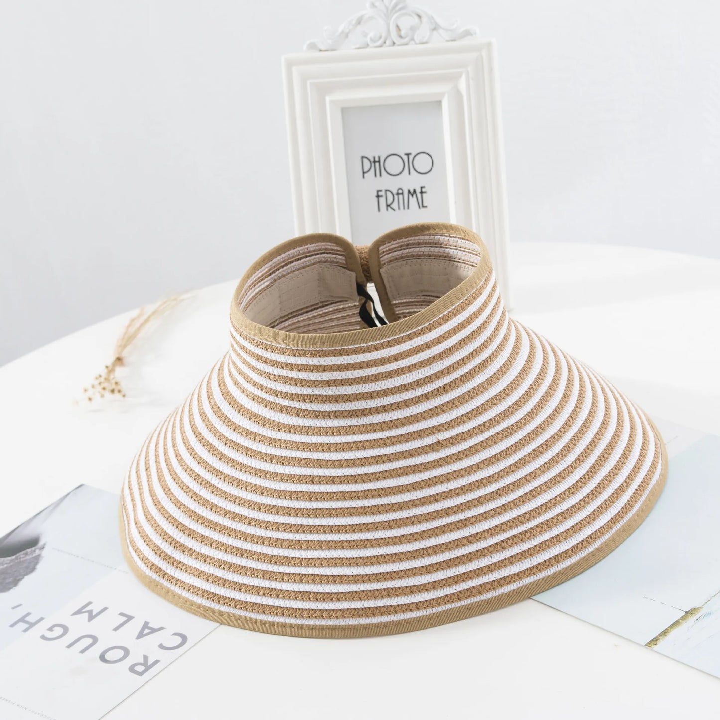 Ansoff LaMaxPa women’s straw visor sun hat with wide brim, foldable design, UV protection, perfect for beach and summer wear.