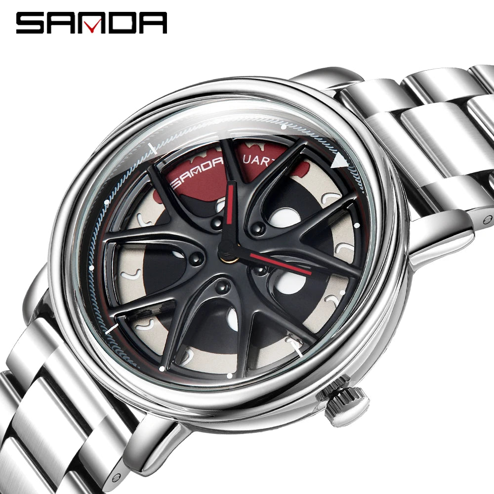 Men Watch Car Wheel Rim Hub Dial Male Wristwatch Skeleton Man Black Waterproof Watches Stainless Steel Quartz Relogio Masculino - Acros