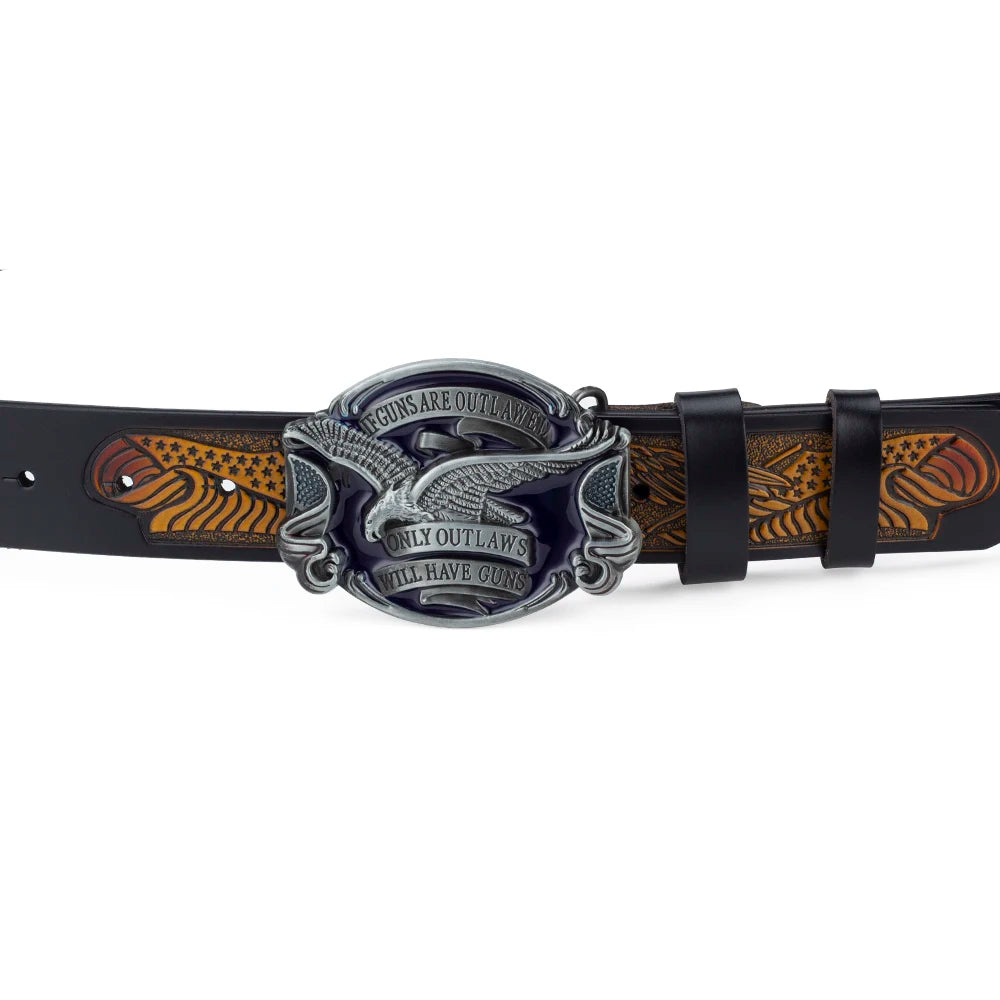 Will Have Guns American Eagle Buckle Fahsion Leather Belt Embossing for Men Cowboy