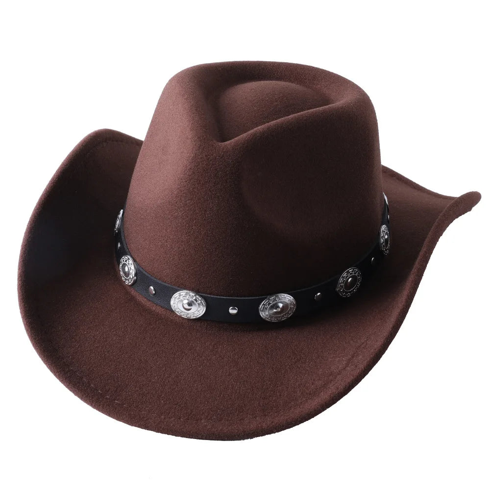 Ansoff cowboy hat with cow head accessory, large brim felt outdoor hat for men and women, cowboy and knight style in monochrome design.