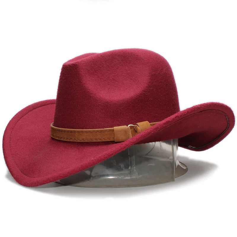 Vintage cowboy wide brim hat by Ansoff with camel leather band, suitable for women, men, and kids, featuring a classic western style.