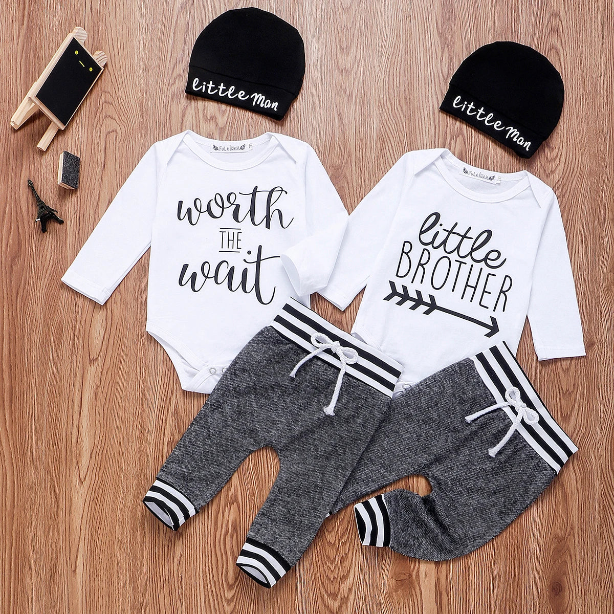 Ansoff 0-18 months baby boy cotton long sleeve romper, pants, and hat set, warm newborn infant clothing in soft fabric.